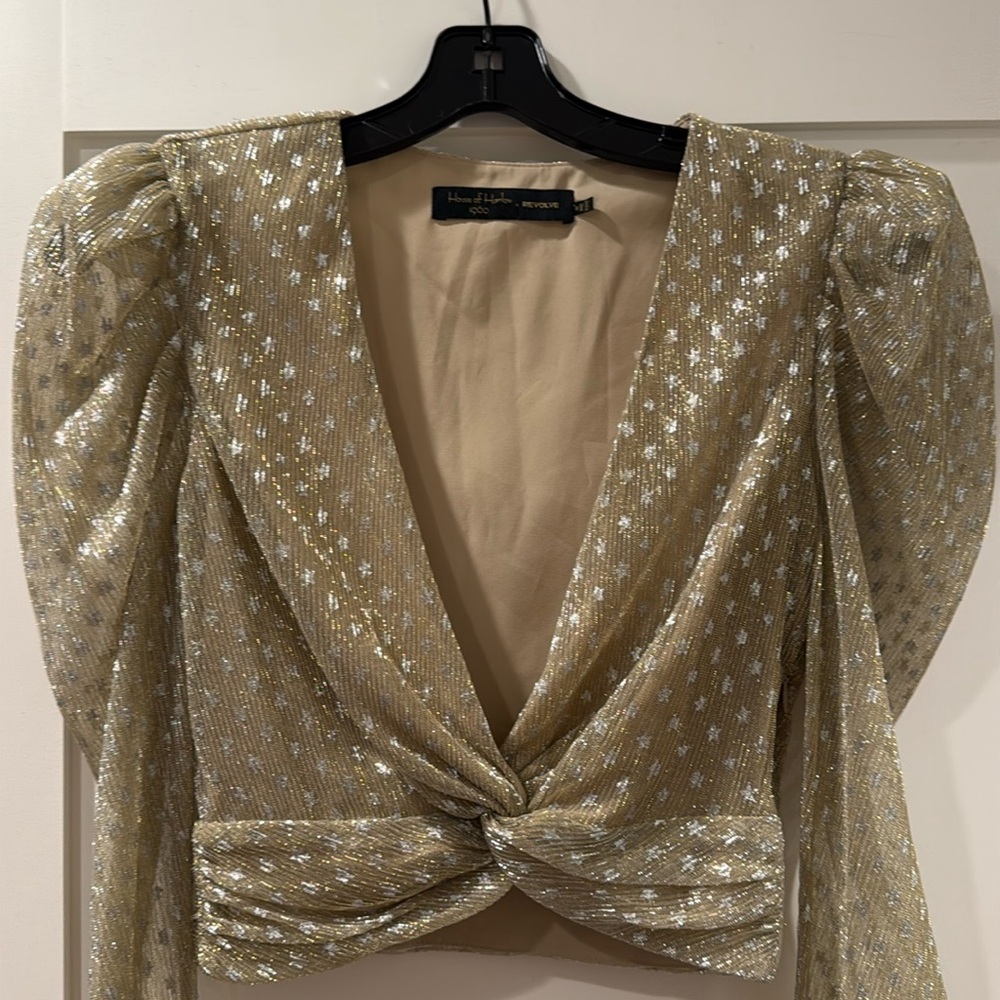 Statement sleeve crop top blouse